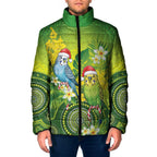 Budgerigar Australia Christmas Padded Jacket Budgies Golden Wattle Aboriginal Green - Aussie Hoodie