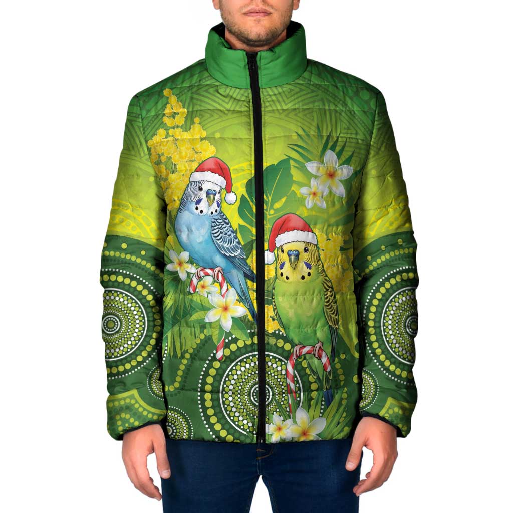 Budgerigar Australia Christmas Padded Jacket Budgies Golden Wattle Aboriginal Green - Aussie Hoodie
