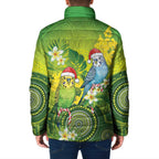 Budgerigar Australia Christmas Padded Jacket Budgies Golden Wattle Aboriginal Green - Aussie Hoodie