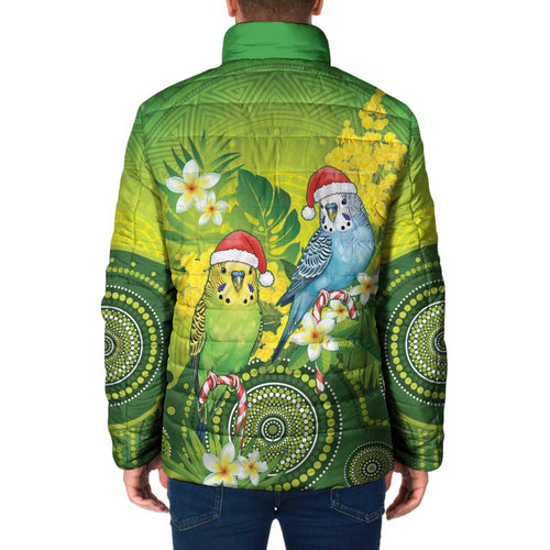Budgerigar Australia Christmas Padded Jacket Budgies Golden Wattle Aboriginal Green - Aussie Hoodie