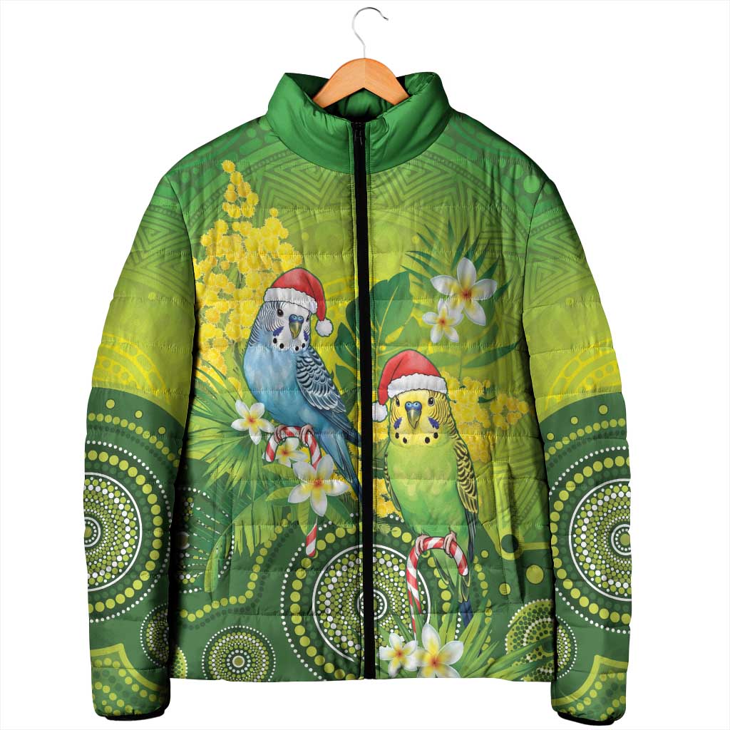 Budgerigar Australia Christmas Padded Jacket Budgies Golden Wattle Aboriginal Green - Aussie Hoodie
