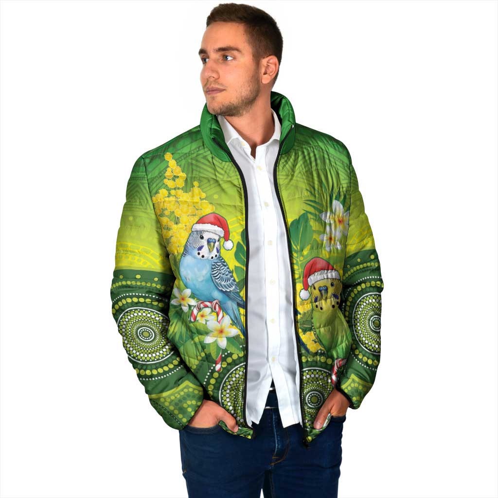 Budgerigar Australia Christmas Padded Jacket Budgies Golden Wattle Aboriginal Green - Aussie Hoodie