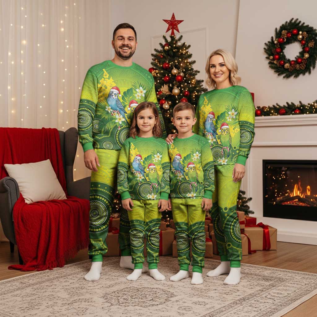 Budgerigar Australia Christmas Pajama Set Budgies Golden Wattle Aboriginal Green - Aussie Hoodie