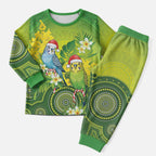 Budgerigar Australia Christmas Pajama Set Budgies Golden Wattle Aboriginal Green - Aussie Hoodie