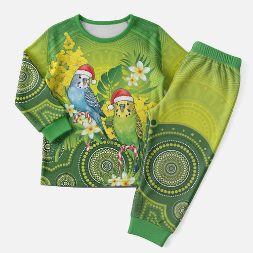 Budgerigar Australia Christmas Pajama Set Budgies Golden Wattle Aboriginal Green - Aussie Hoodie