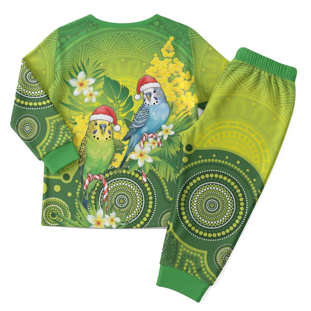 Budgerigar Australia Christmas Pajama Set Budgies Golden Wattle Aboriginal Green - Aussie Hoodie