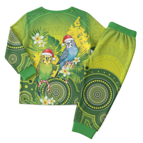 Budgerigar Australia Christmas Pajama Set Budgies Golden Wattle Aboriginal Green - Aussie Hoodie