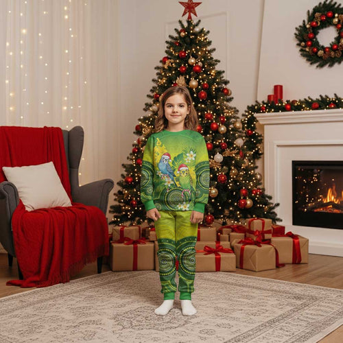 Budgerigar Australia Christmas Pajama Set Budgies Golden Wattle Aboriginal Green - Aussie Hoodie