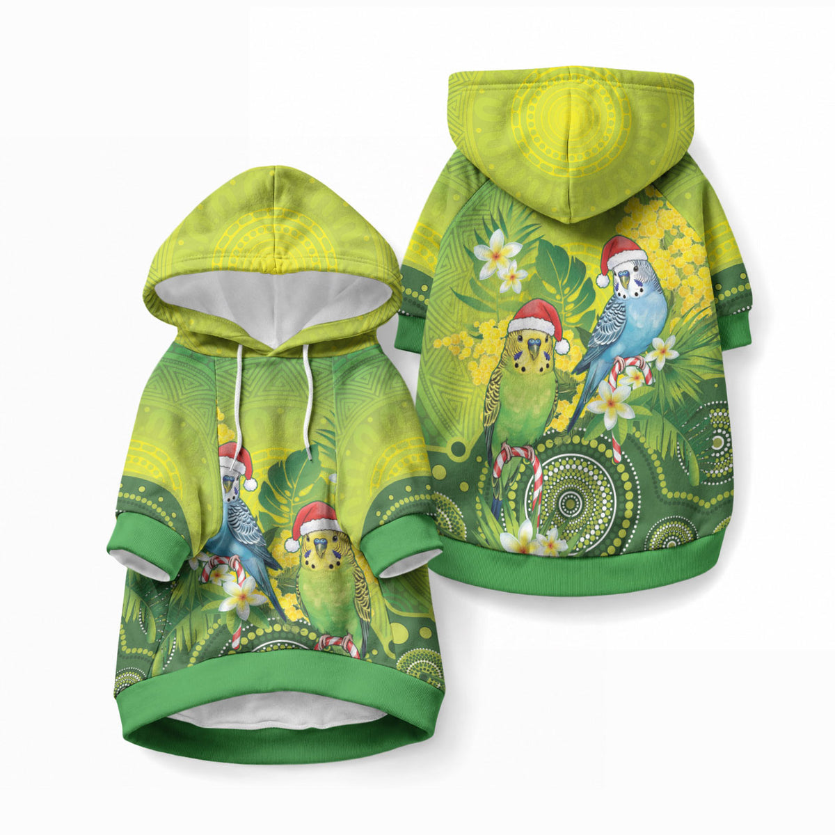 Budgerigar Australia Christmas Pet Hoodie Budgies Golden Wattle Aboriginal Green