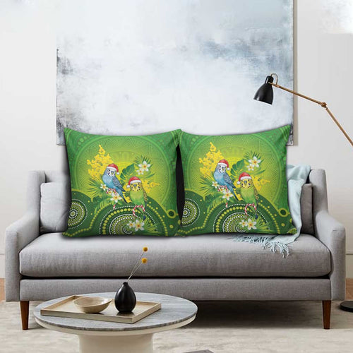 Budgerigar Australia Christmas Pillow Cover Budgies Golden Wattle Aboriginal Green - Aussie Hoodie