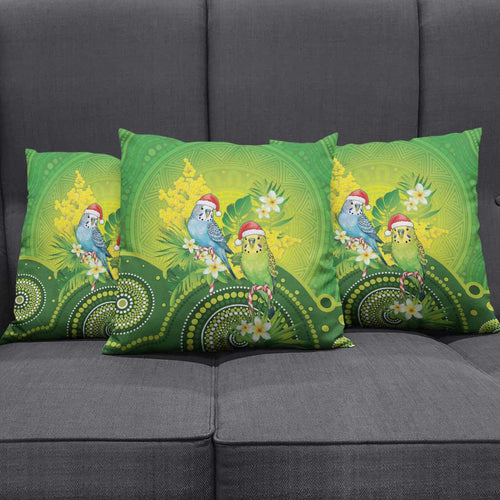 Budgerigar Australia Christmas Pillow Cover Budgies Golden Wattle Aboriginal Green - Aussie Hoodie