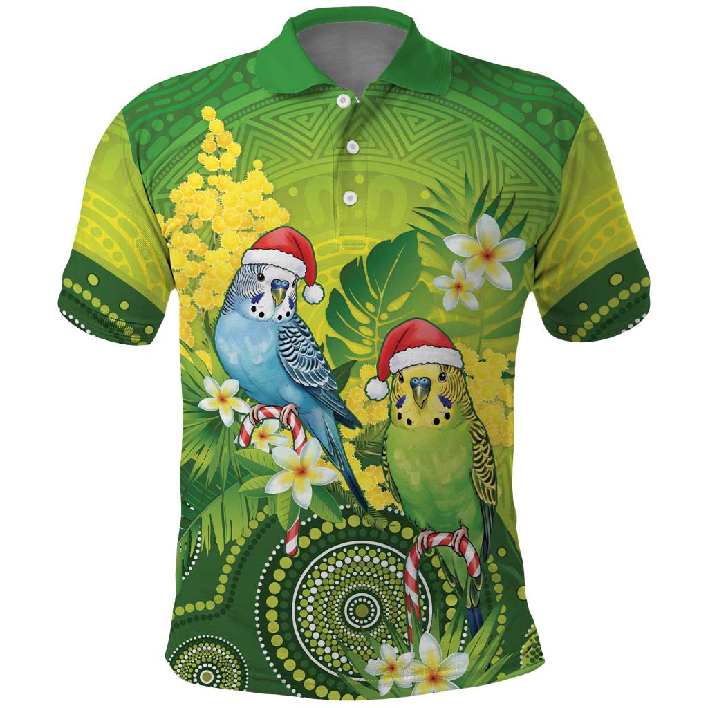 Budgerigar Australia Christmas Polo Shirt Budgies Golden Wattle Aboriginal Green - Aussie Hoodie