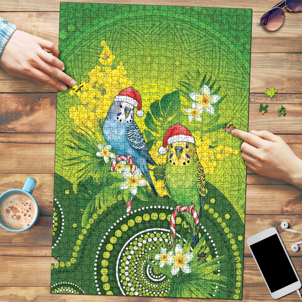 Budgerigar Australia Christmas Puzzle Budgies Golden Wattle Aboriginal Green - Aussie Hoodie