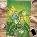 Budgerigar Australia Christmas Puzzle Budgies Golden Wattle Aboriginal Green - Aussie Hoodie
