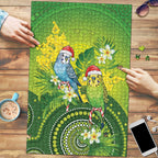 Budgerigar Australia Christmas Puzzle Budgies Golden Wattle Aboriginal Green - Aussie Hoodie