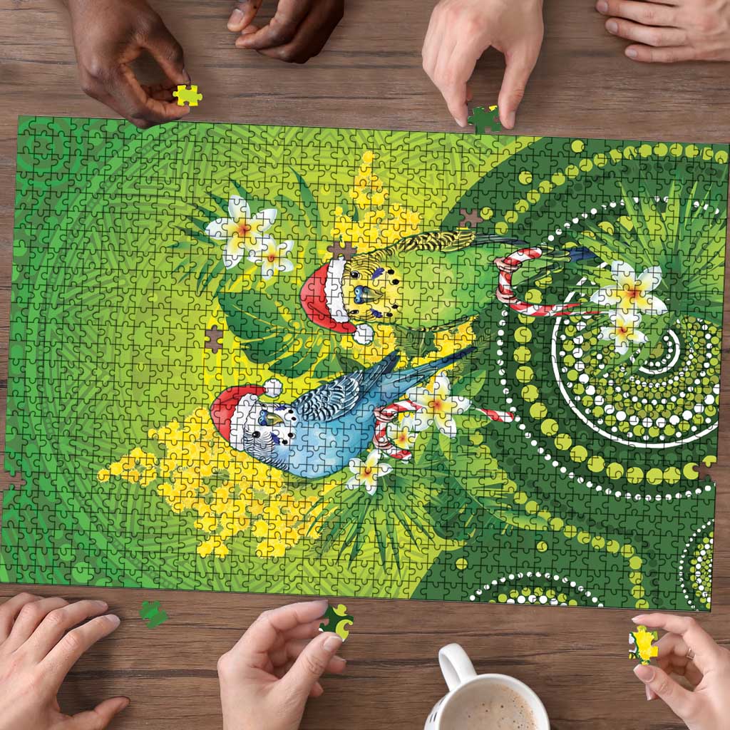 Budgerigar Australia Christmas Puzzle Budgies Golden Wattle Aboriginal Green - Aussie Hoodie