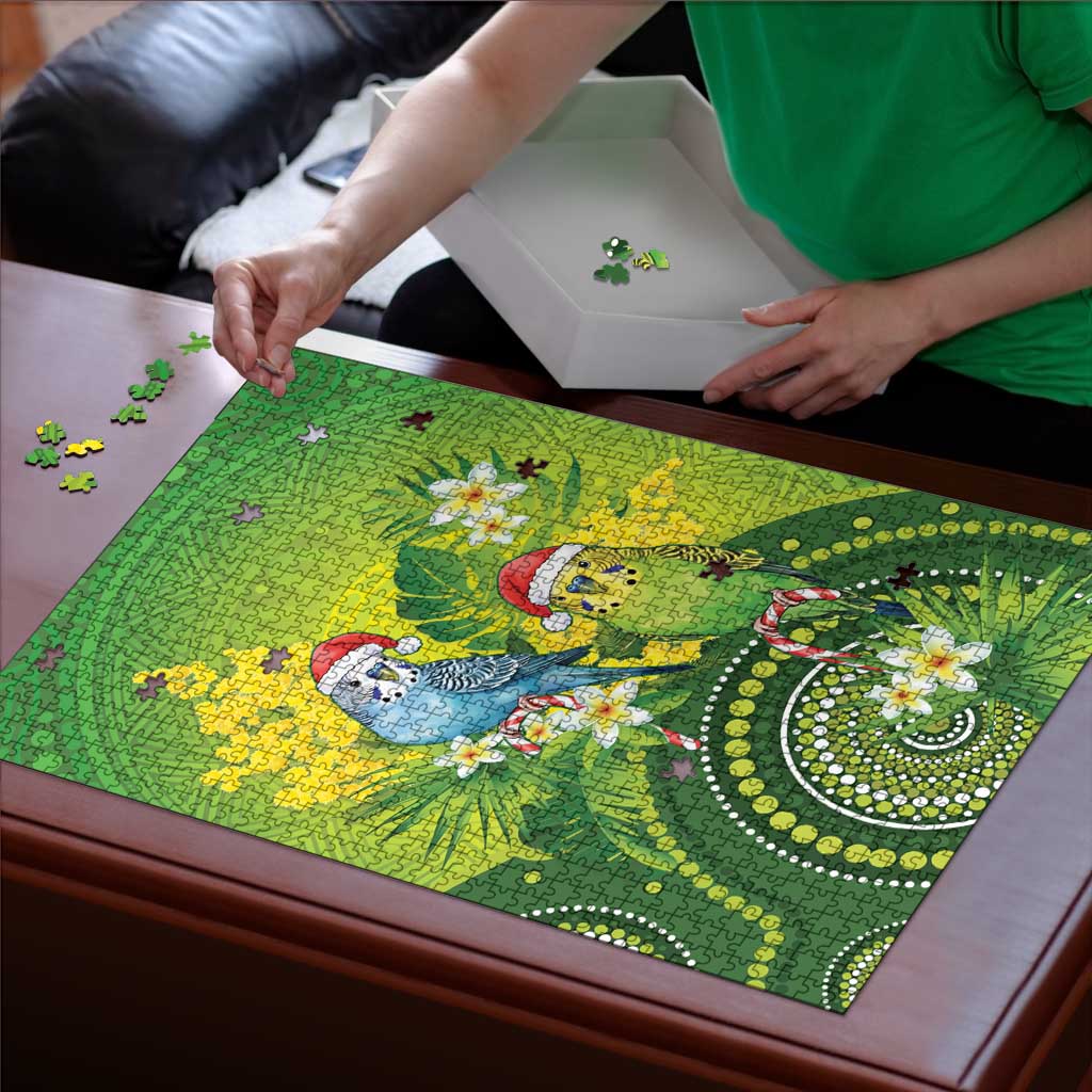 Budgerigar Australia Christmas Puzzle Budgies Golden Wattle Aboriginal Green - Aussie Hoodie