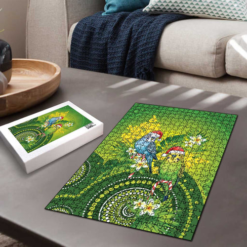 Budgerigar Australia Christmas Puzzle Budgies Golden Wattle Aboriginal Green - Aussie Hoodie