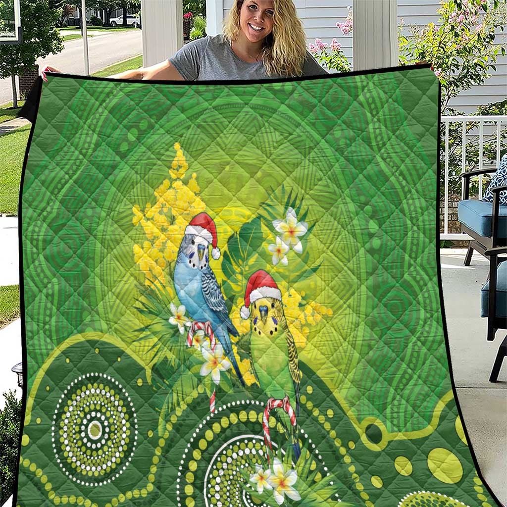 Budgerigar Australia Christmas Quilt Budgies Golden Wattle Aboriginal Green - Aussie Hoodie