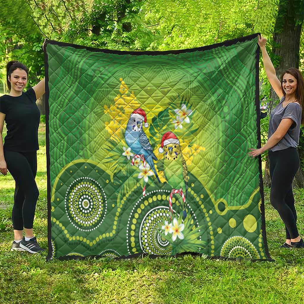 Budgerigar Australia Christmas Quilt Budgies Golden Wattle Aboriginal Green - Aussie Hoodie