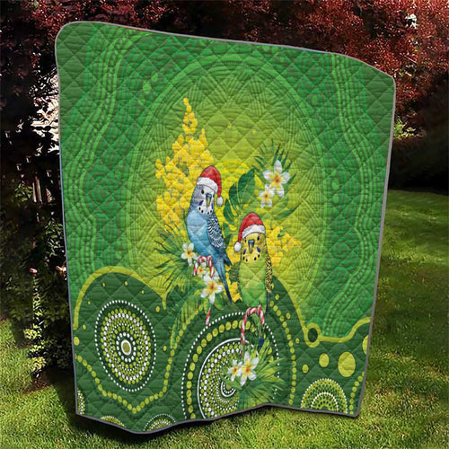 Budgerigar Australia Christmas Quilt Budgies Golden Wattle Aboriginal Green - Aussie Hoodie