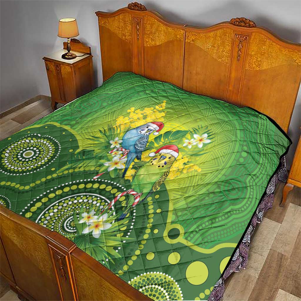 Budgerigar Australia Christmas Quilt Budgies Golden Wattle Aboriginal Green - Aussie Hoodie