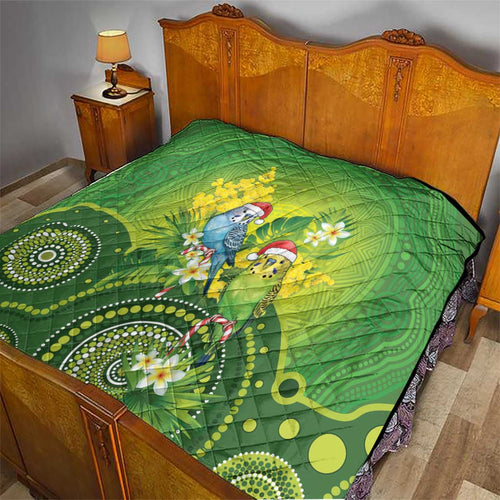 Budgerigar Australia Christmas Quilt Budgies Golden Wattle Aboriginal Green - Aussie Hoodie