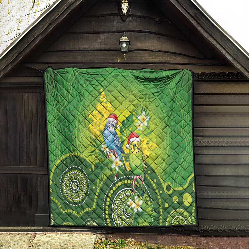 Budgerigar Australia Christmas Quilt Budgies Golden Wattle Aboriginal Green - Aussie Hoodie
