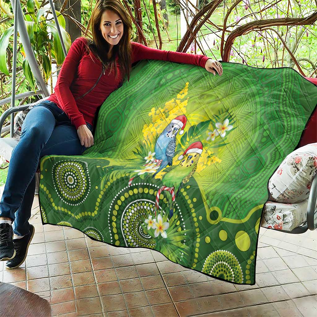 Budgerigar Australia Christmas Quilt Budgies Golden Wattle Aboriginal Green - Aussie Hoodie