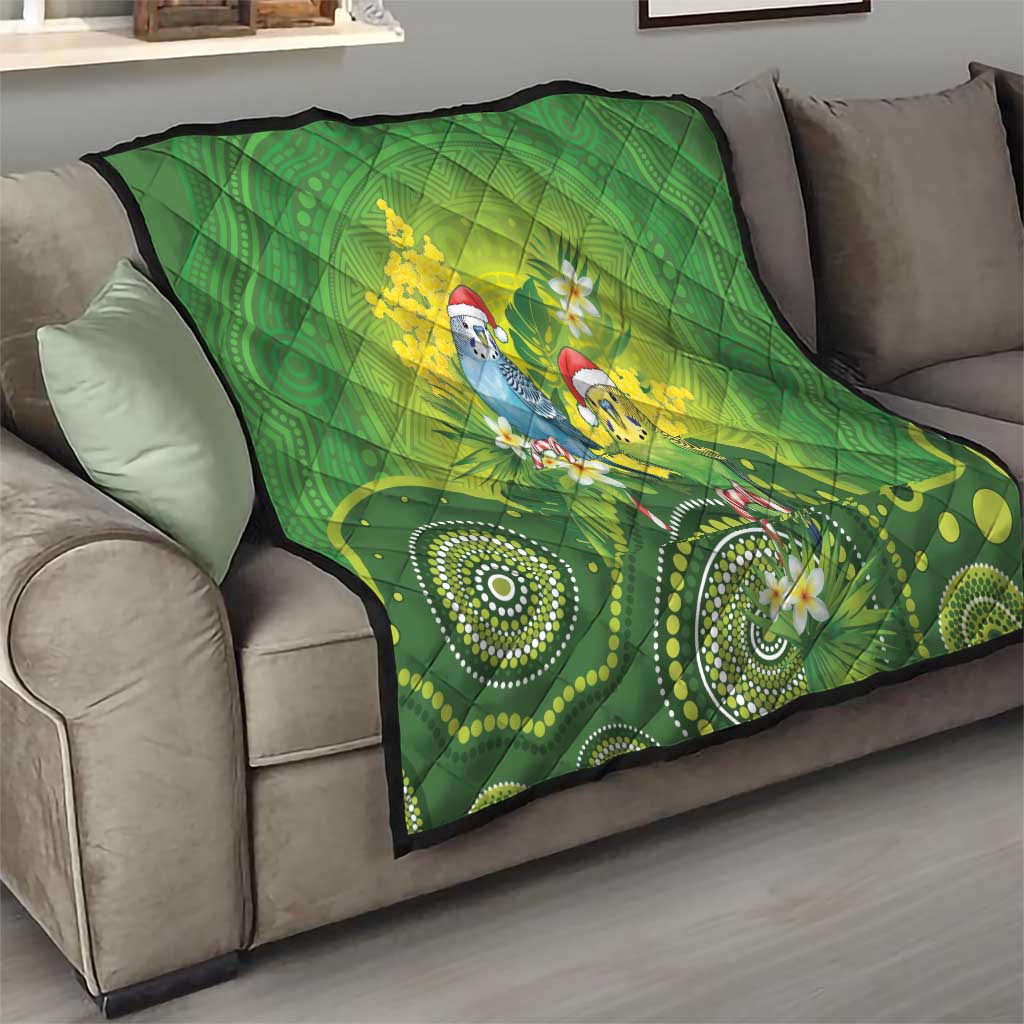 Budgerigar Australia Christmas Quilt Budgies Golden Wattle Aboriginal Green - Aussie Hoodie