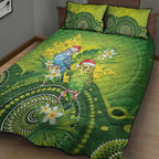 Budgerigar Australia Christmas Quilt Bed Set Budgies Golden Wattle Aboriginal Green - Aussie Hoodie