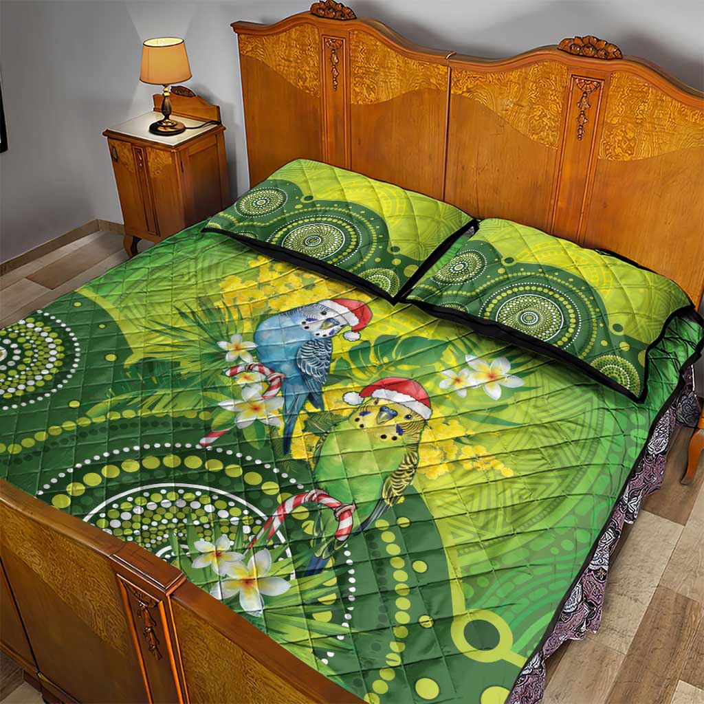 Budgerigar Australia Christmas Quilt Bed Set Budgies Golden Wattle Aboriginal Green - Aussie Hoodie
