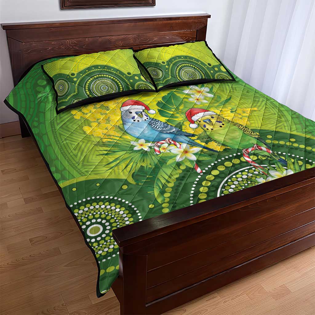 Budgerigar Australia Christmas Quilt Bed Set Budgies Golden Wattle Aboriginal Green - Aussie Hoodie