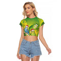 Budgerigar Australia Christmas Raglan Cropped T Shirt Budgies Golden Wattle Aboriginal Green - Aussie Hoodie