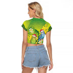 Budgerigar Australia Christmas Raglan Cropped T Shirt Budgies Golden Wattle Aboriginal Green - Aussie Hoodie