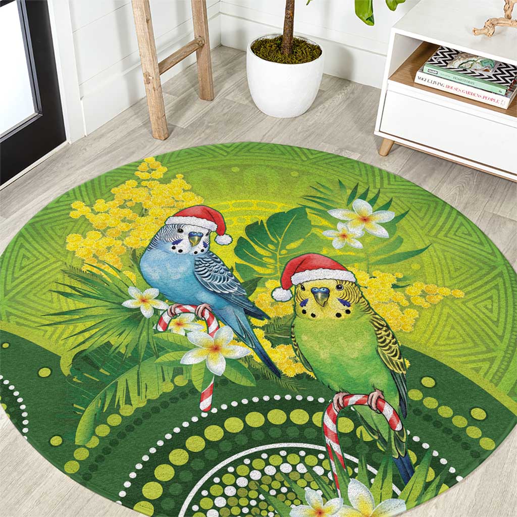 Budgerigar Australia Christmas Round Carpet Budgies Golden Wattle Aboriginal Green - Aussie Hoodie