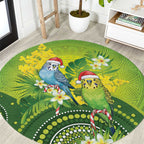 Budgerigar Australia Christmas Round Carpet Budgies Golden Wattle Aboriginal Green - Aussie Hoodie