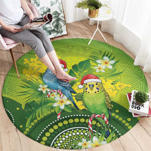 Budgerigar Australia Christmas Round Carpet Budgies Golden Wattle Aboriginal Green - Aussie Hoodie