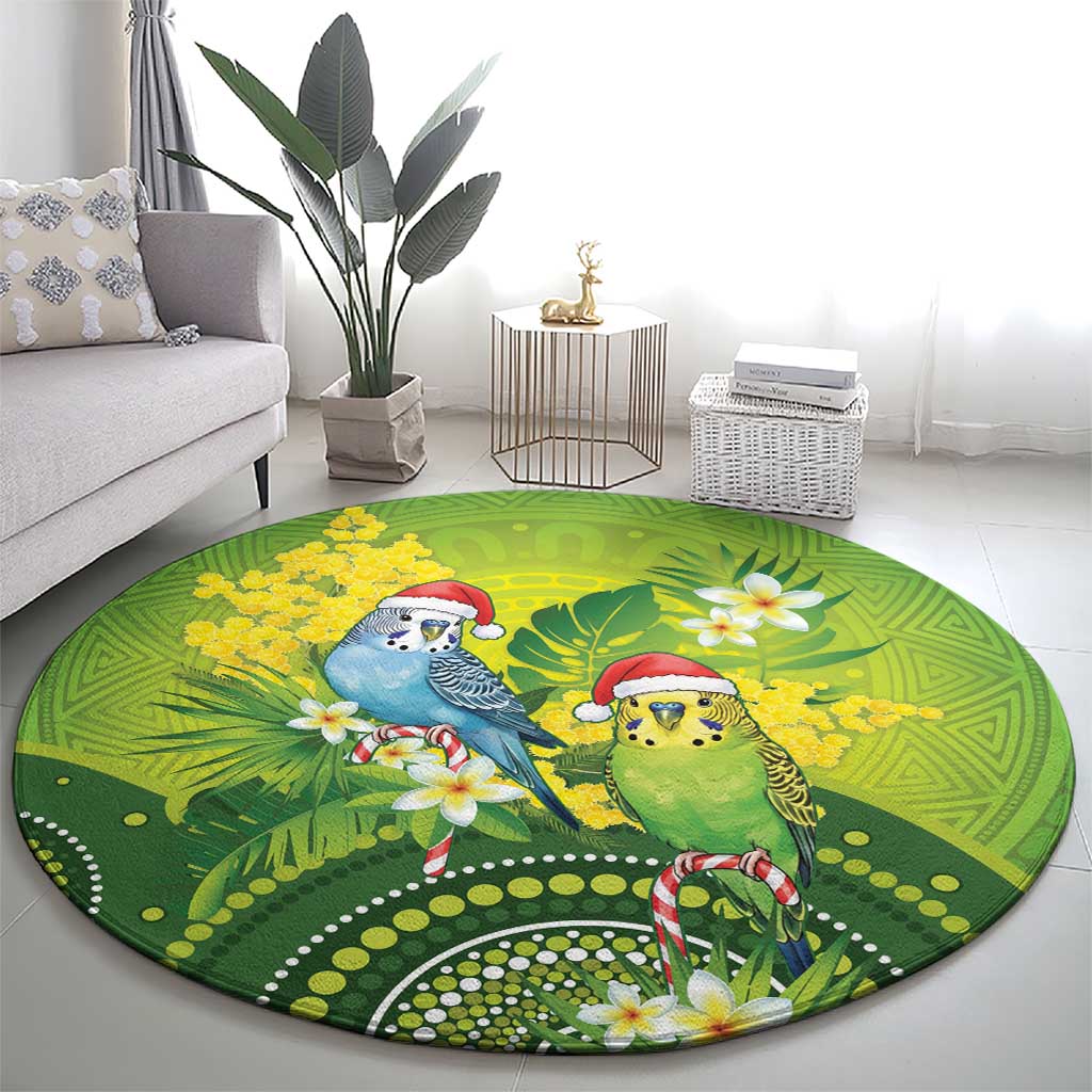 Budgerigar Australia Christmas Round Carpet Budgies Golden Wattle Aboriginal Green - Aussie Hoodie
