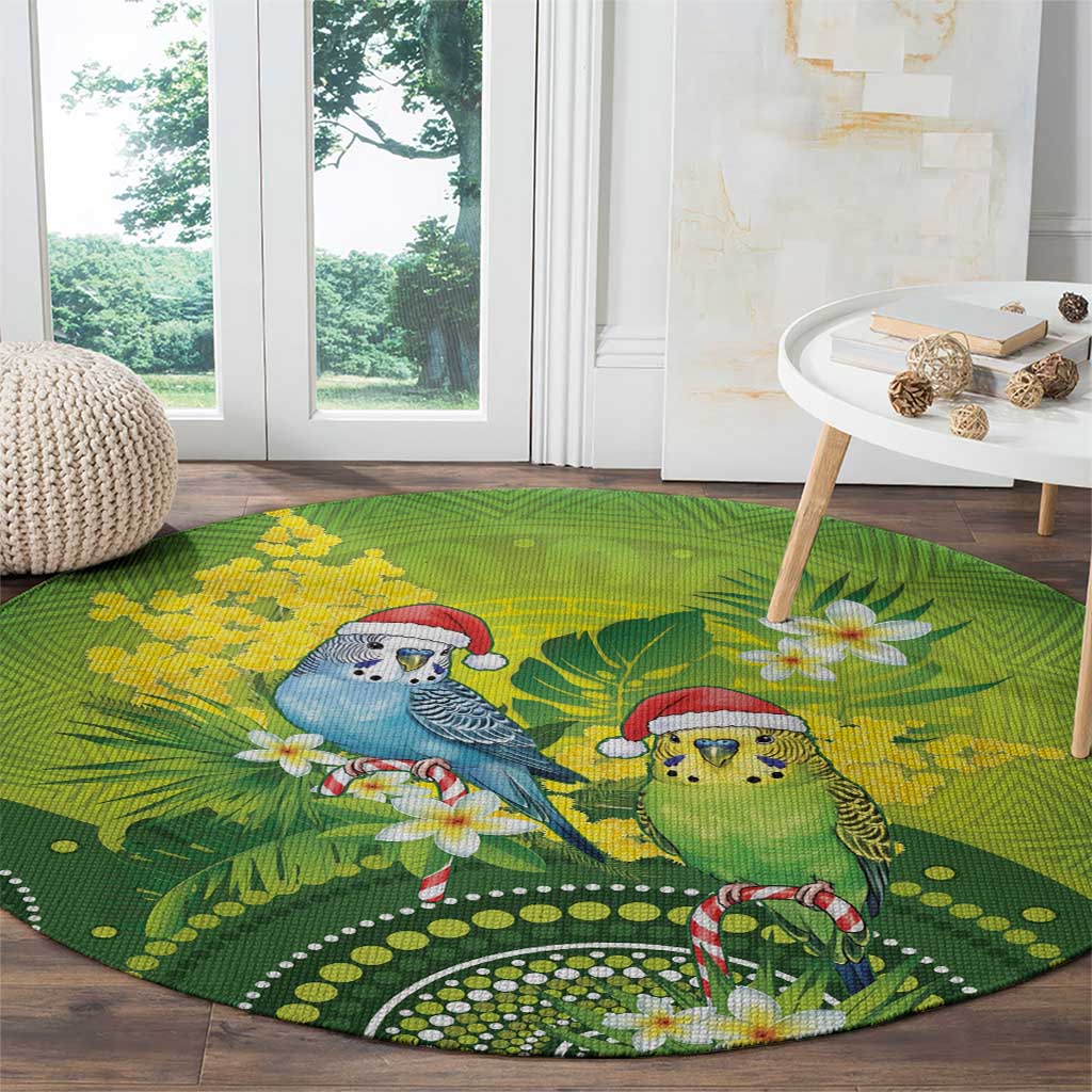 Budgerigar Australia Christmas Round Carpet Budgies Golden Wattle Aboriginal Green - Aussie Hoodie