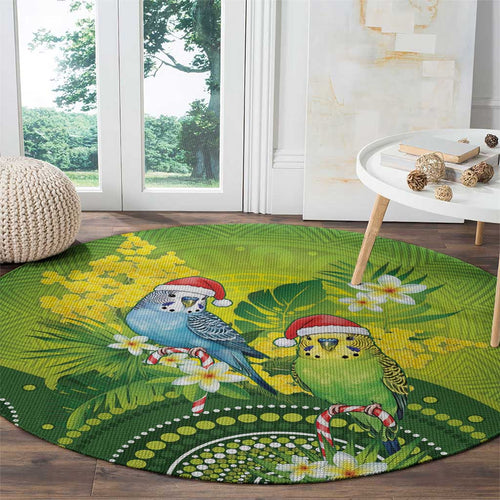 Budgerigar Australia Christmas Round Carpet Budgies Golden Wattle Aboriginal Green - Aussie Hoodie