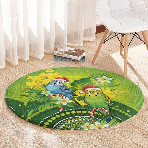 Budgerigar Australia Christmas Round Carpet Budgies Golden Wattle Aboriginal Green - Aussie Hoodie