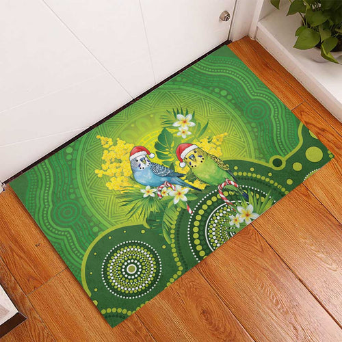 Budgerigar Australia Christmas Rubber Doormat Budgies Golden Wattle Aboriginal Green - Aussie Hoodie