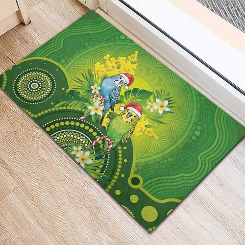 Budgerigar Australia Christmas Rubber Doormat Budgies Golden Wattle Aboriginal Green - Aussie Hoodie