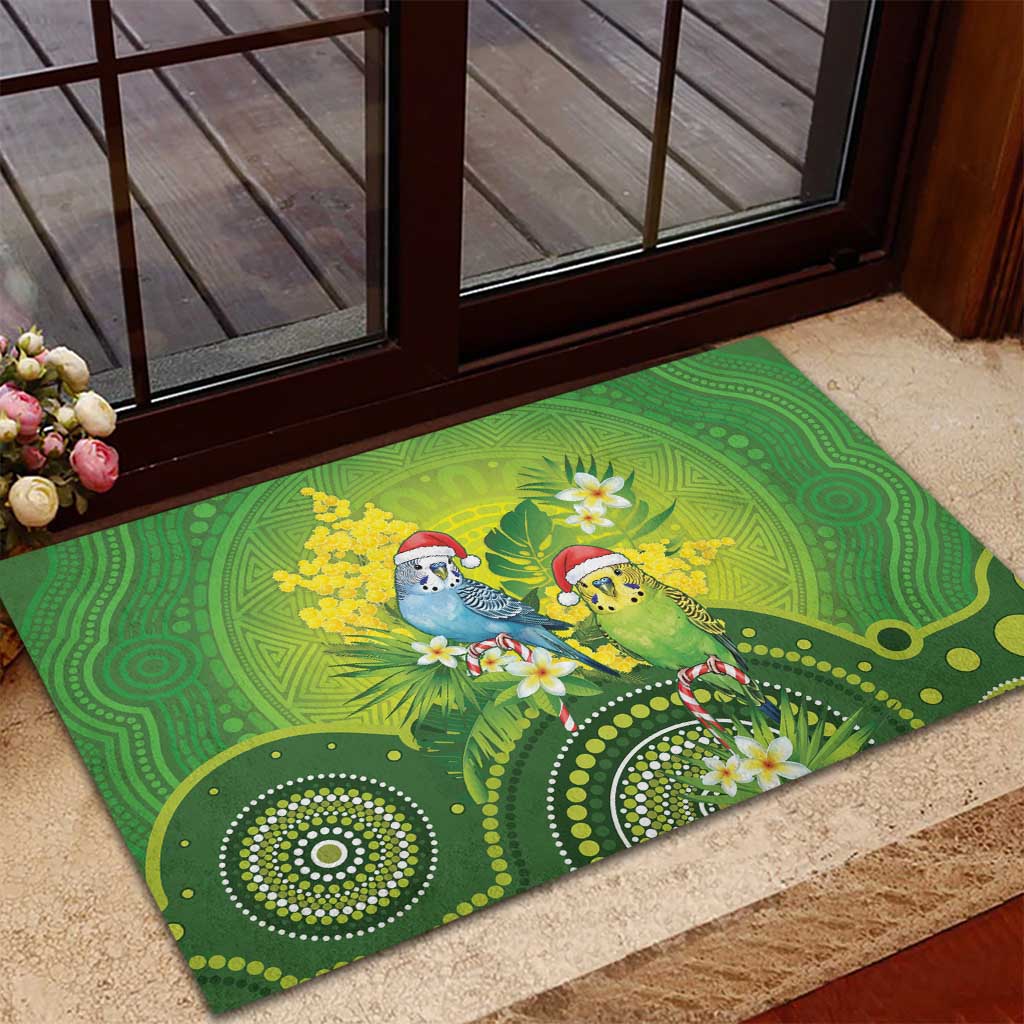 Budgerigar Australia Christmas Rubber Doormat Budgies Golden Wattle Aboriginal Green - Aussie Hoodie