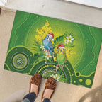 Budgerigar Australia Christmas Rubber Doormat Budgies Golden Wattle Aboriginal Green - Aussie Hoodie