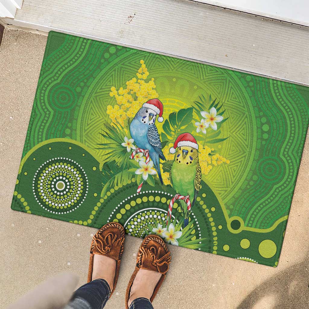 Budgerigar Australia Christmas Rubber Doormat Budgies Golden Wattle Aboriginal Green - Aussie Hoodie
