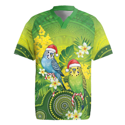 Budgerigar Australia Christmas Rugby Jersey Budgies Golden Wattle Aboriginal Green - Aussie Hoodie