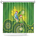 Budgerigar Australia Christmas Shower Curtain Budgies Golden Wattle Aboriginal Green - Aussie Hoodie