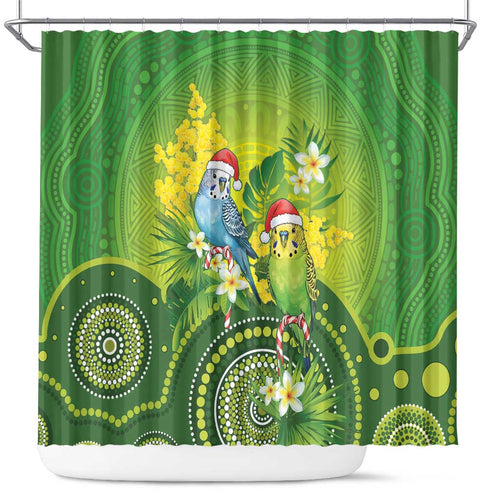 Budgerigar Australia Christmas Shower Curtain Budgies Golden Wattle Aboriginal Green - Aussie Hoodie